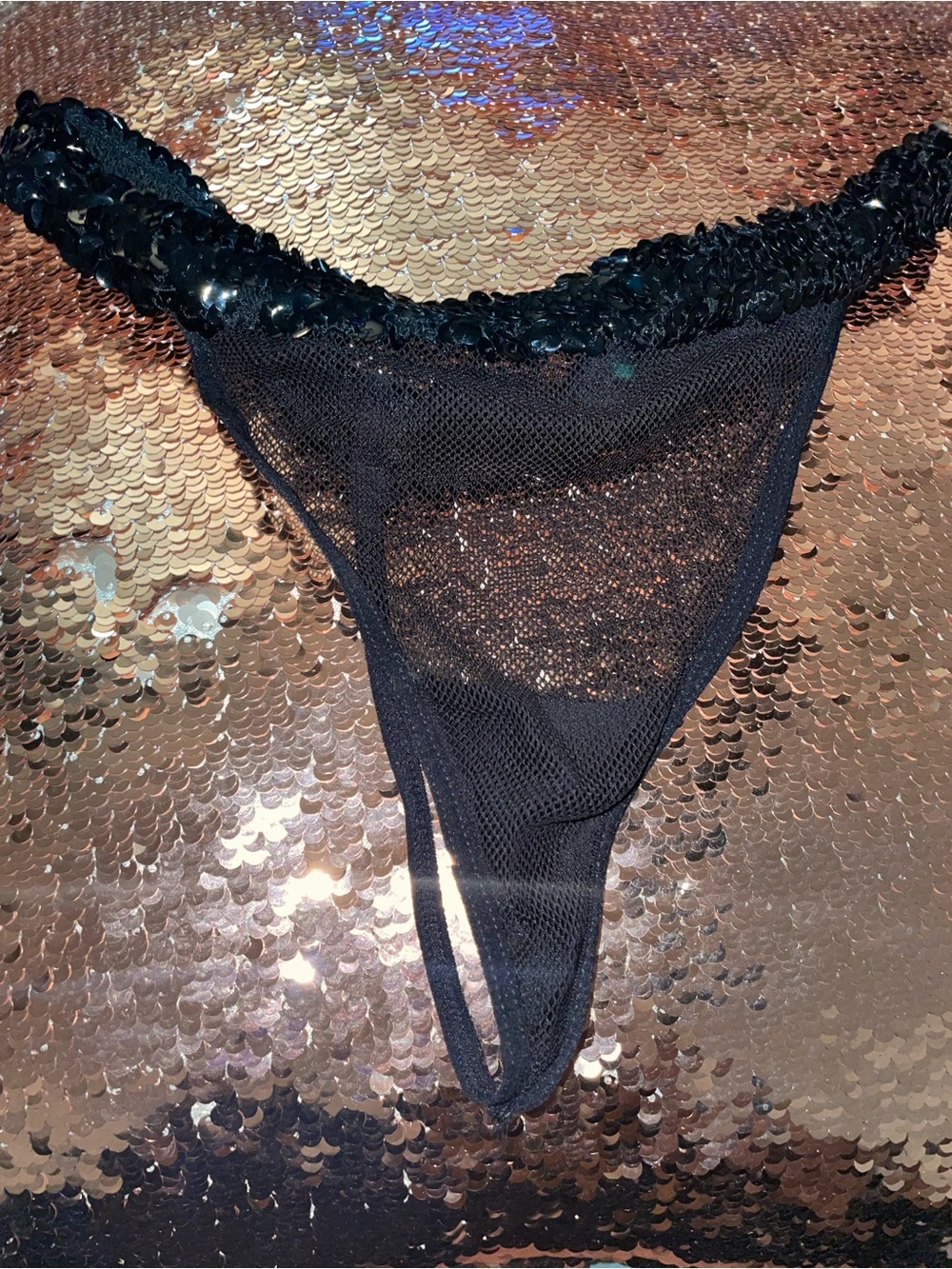 Black Sequin Thong - Well Worn